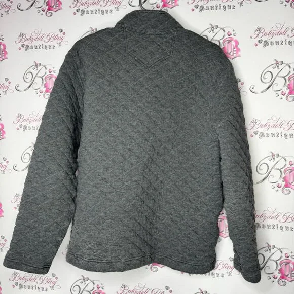 Eddie Bauer jacket pull over quilted sweater grey logos comfy thick warm quilt - Picture 2 of 10